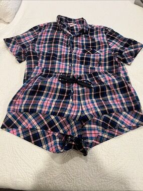 Victoria's Secret Pink and Navy Plaid Short Pajama Set